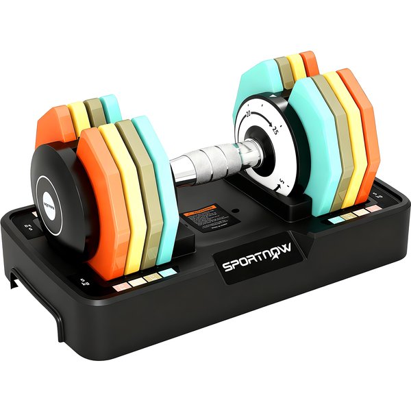 Sportnow HaltèRe RéGlable 5 à 25 Kg Avec Base De Rangement 5 Niveaux De Poids, PoignéE AntidéRapante Disques D'haltèRes Octogones-image
