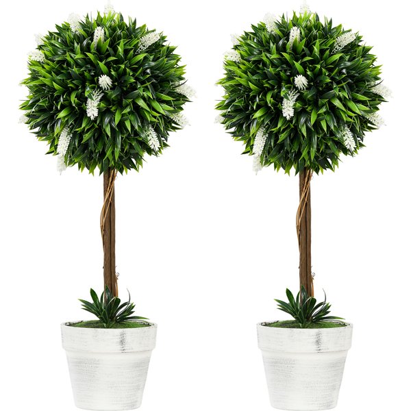 HOMCOM Künstliche Lavendel 2er-Set groß 60 cm Kunstpflanze, künstliche Pflanzen im Topf, Plastik Kunstblume wie echt für Wohnzimmer Schlafzimmer Büro Garten moderne Dekoration Aosom