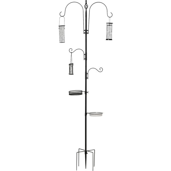 Pawhut Station D'alimentation Pour Oiseaux En Acier, Mangeoir à Oiseaux Sur Pied 208H Cm Avec 4 Crochets, Noir-image