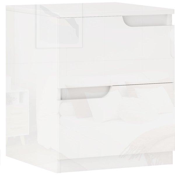 HOMCOM Nachtschrank Nachttisch mit 2 Schubladen, Beistelltisch für Wohnzimmer, Schlafzimmer, 40 x 40 x 48 cm, Hochglanzweiß Aosom