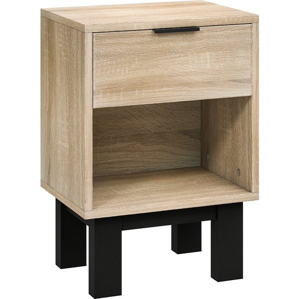 HOMCOM Nachttisch, Nachtschrank mit Schublade, offenes Fach, Nachtkommode für Schlafzimmer, Wohnzimmer, Eiche, 35 x 26 x 50 cm Aosom
