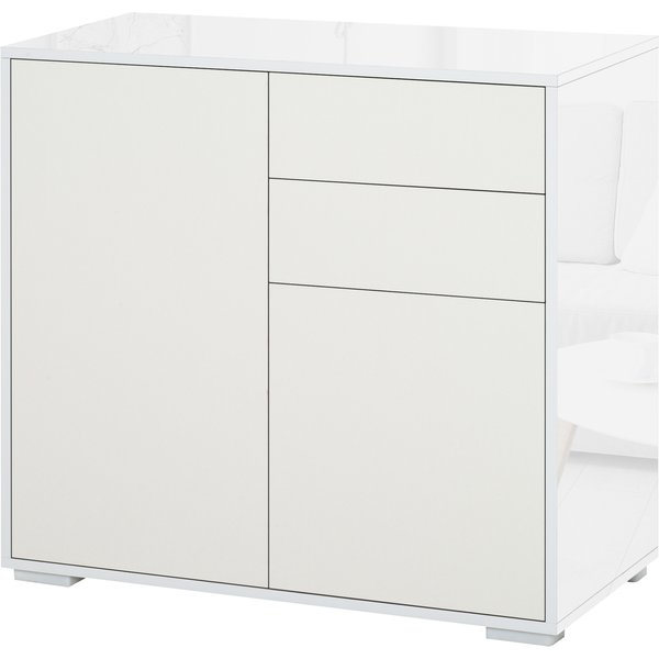 HOMCOM Standschrank Aufbewahrungsschrank Mehrzweckschrank Aktenschrank Kommode 2 Schublade 2 Türen E1 Spanplatte Weiß 79 x 36 x 74 cm Aosom