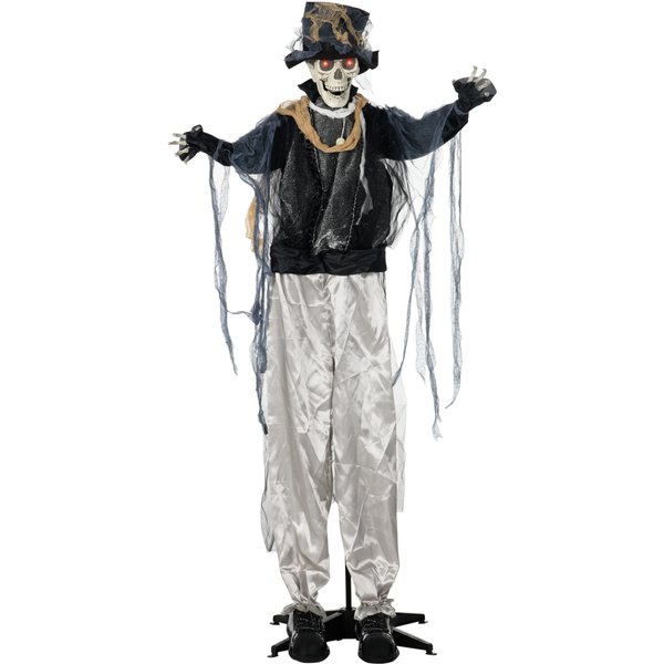HOMCOM Halloween Dekoration 100cm Skelett Bräutigam mit Horrorgeräuschen, leuchtenden Augen, Garten Deko mit Spezialeffekten, verstellbare Arme für Indoor & Outdoor Aosom.de