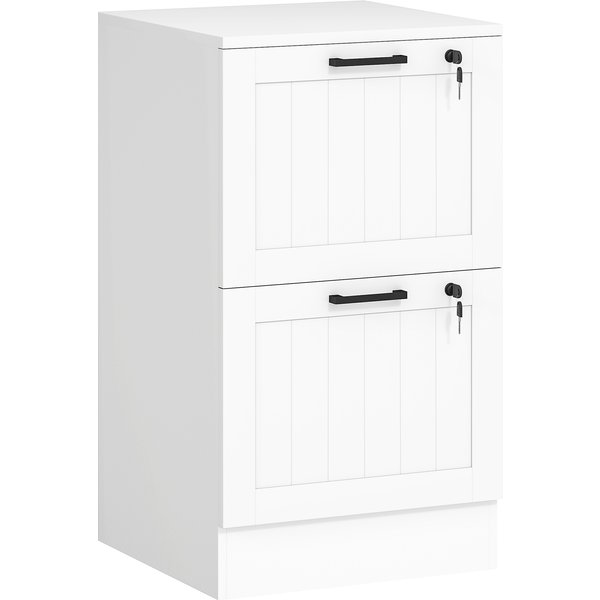 Homcom Caisson Bureau, Meuble Rangement Bois 2 Tiroirs Et Serrure, Barres De Suspension RéGlables, 40 X 40 X 71 Cm, Blanc-image