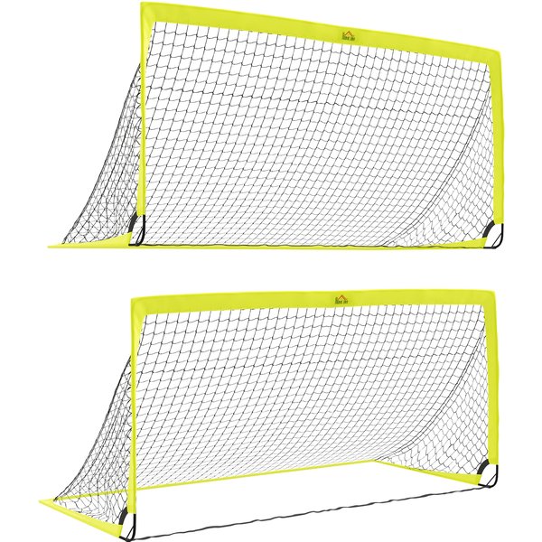 HOMCOM Set of 2 Football Goal Net 6 x 3 ft Foldable Outdoor Sport Training Teens Adults Football with Carrying Bag Yellow Aosom UK