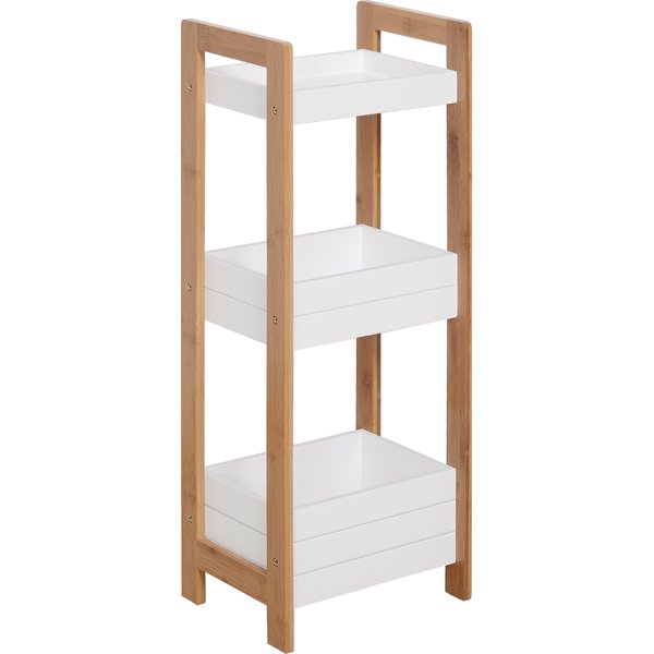 HOMCOM Badregal Korbregal aus Bambus Standregal Badezimmer Regal 3 Staufächer Weiß Aosom