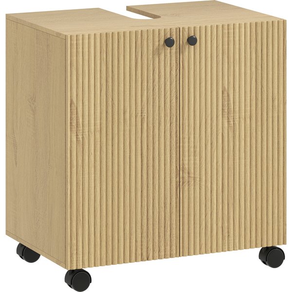 HOMCOM Waschbeckenunterschrank Unterschrank mit Rolle Soft-Close Türen höhenverstellbare Ablage, Badezimmerschrank Waschtischunterschrank Badschrank für Badezimmer 60 x 39,8 x 62 cm Naturholz Aosom