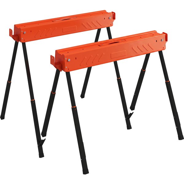 Homcom Lot De 2 TréTeaux Pliables En MéTal, Charge Max. 500 Kg, TréTeaux Portables, Hauteur RéGlable 71-85,5Cm, Orange-image