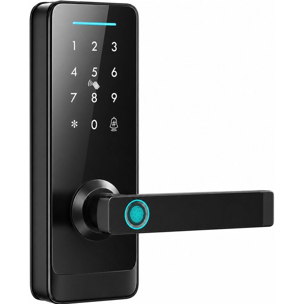 HOMCOM Smart Door Lock, 5-in-1 (Fingerprint/Passcode/Bluetooth APP/NFC Card/Key), Built-in Doorbell, Keyless Electronic Lock | Aosom Ireland