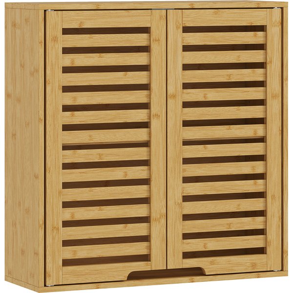 HOMCOM Badezimmerschrank Hängeschrank Wandschrank aus Bambus mit atmungsaktiven Lamellentüren, verstellbarer Ablage Badschrank über der Toilette 60 x 20 x 60 cm Naturholz Aosom