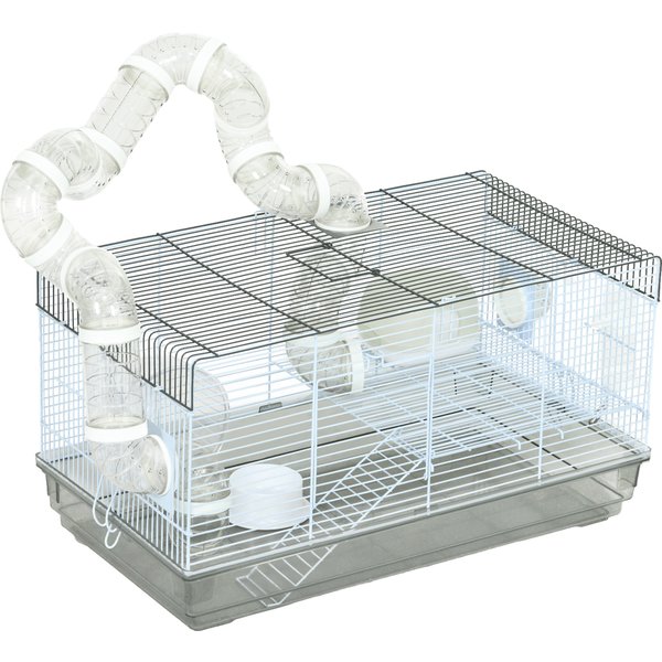 Pawhut Cage Hamster Cage Rongeur Avec Tunnel Et Accessoires Inclus Fil D'acier 58 X 32 X 31 Cm Gris-image