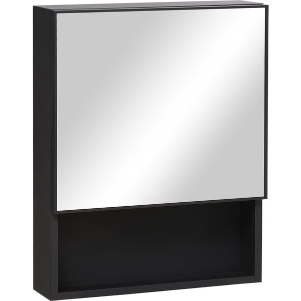 kleankin Spiegelschrank Edelstahl Hängeschrank mit 2 Innenböden & offenem Regal aus Glas für Badezimmer 46x13,5x58 cm Aosom.de