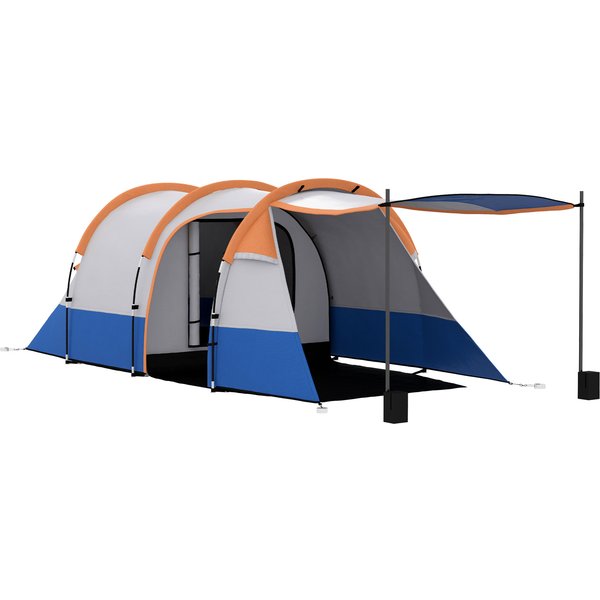 Outsunny Camping Tent, Large Tunnel Tent with Bedroom and Living Area, 2000mm Waterproof, Portable with Bag for 2-3 Man, Orange