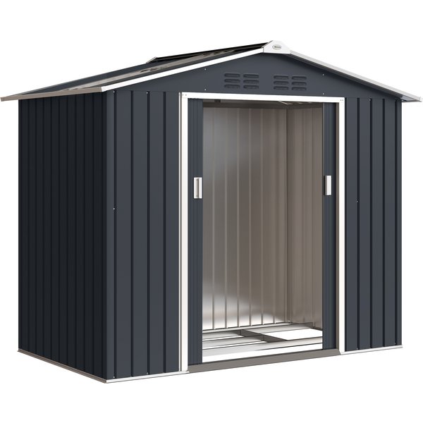 Outsunny Abri De Jardin En MéTal 2,77 M² Cabane De Jardin 213 X 130 X 185 Cm Avec Fondation, Porte Coulissante Gris Foncé-image