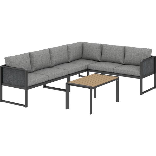 Outsunny Salon De Jardin ExtéRieur D'angle Modulable 6 Personnes, CanapéS, Table Basse Et Coussins, Gris Foncé-image