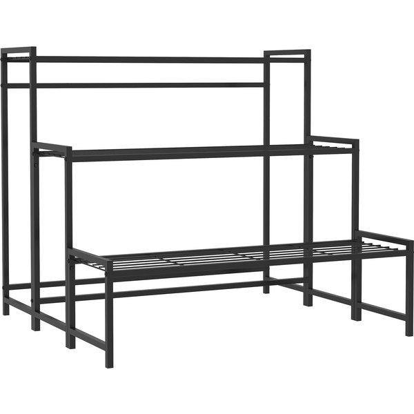 Outsunny ÉTagèRe à Fleurs En MéTal 3 Niveaux IntéRieur Et ExtéRieur, Support De Plantes En éChelle, 75 X 70 X 66 Cm, Noir-image