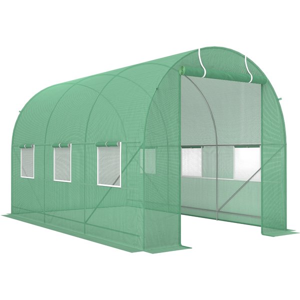 Outsunny Foliengewächshaus Tomatengewächshaus Treibhaus Folientunnel Frühbeet mit Fenster Grün 350 x 200 x 200 cm Aosom