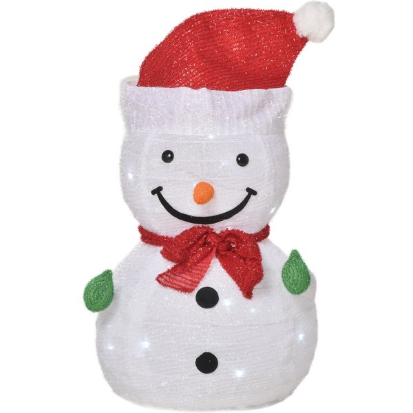 Outsunny Weihnachtsdekoration Schneemann mit LED-Lichtern, faltbar & wetterfest, Garten Hof Dekoration, Polyester, Ø30 x 51 cm, Grün Rot Weiß Aosom.de