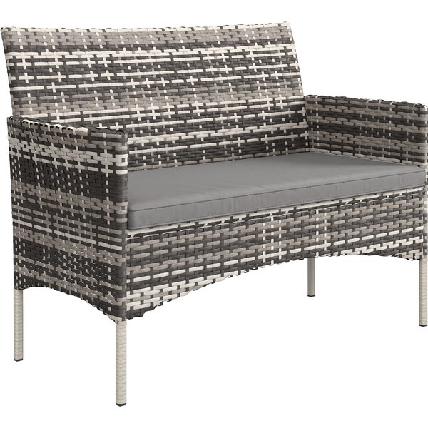 Outsunny Canapé De Jardin 2 Places En RéSine TresséE Avec Coussins Canapé D'extéRieur Avec Accoudoirs 115 X 63 X 85 Cm Gris Clair-image