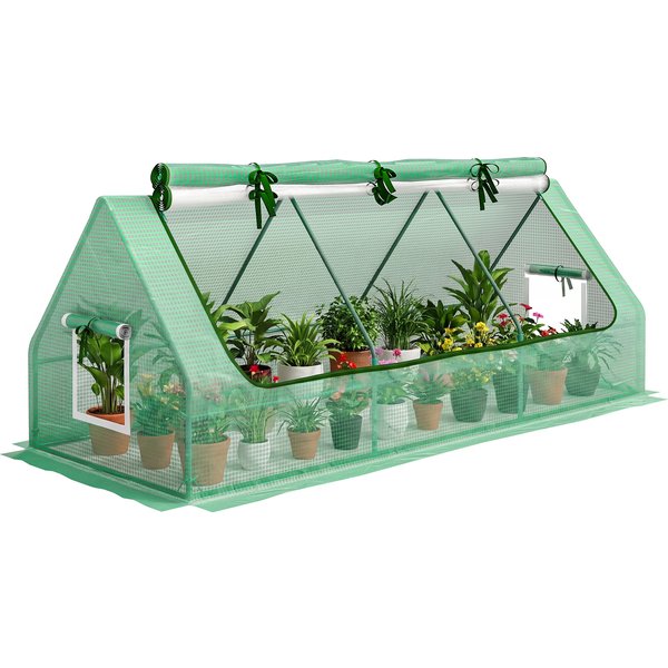 Outsunny Mini Greenhouse with Steel Frame, Plastic Cover, 240Hcm, Roll-Up Windows, Inner Mesh Layer, Great for City Flats Aosom UK
