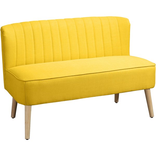 HOMCOM Sofa 2 Sitzer Couch, Kleine Loveseat mit Leinen-Optik Modern Polstersofa für Wohnzimmer, Schlafzimmer, kleinen Raum, Gelb 117 x 56,5 x 77 cm Aosom