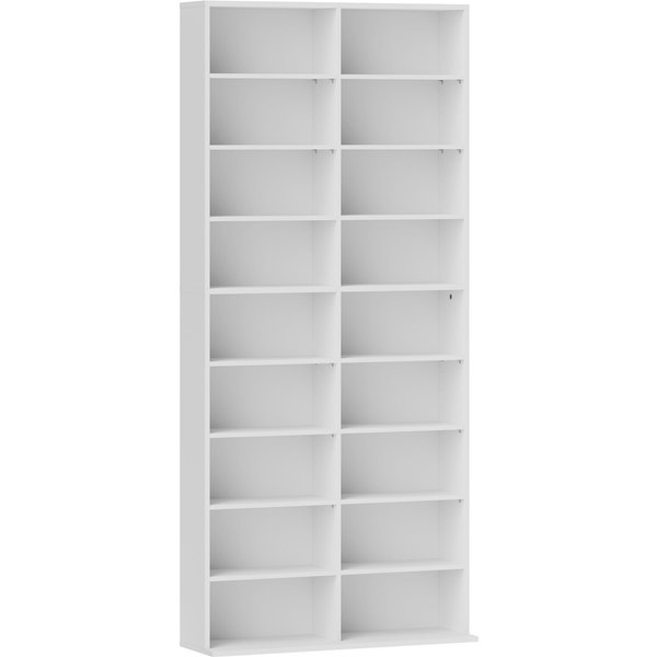 Homcom Rangements Pour CD Et DVD 18 Compartiments Capacité Max. 640 CD/360 DVD 430 Blu-Ray 78,5 X 24 X 175 Cm Blanc-image