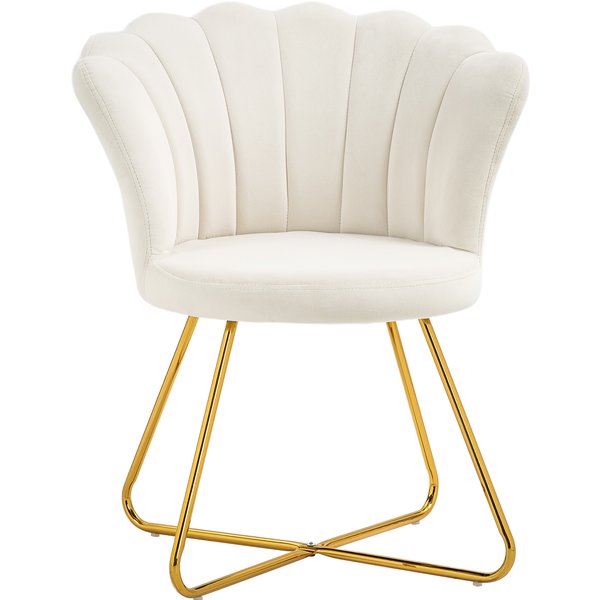 Homcom Fauteuil Coquillage Chaise Coiffeuse Fauteuil En Velours Fauteuil De Salon Avec Pieds En Acier 69 X 64 X 80 Cm CrèMe-image