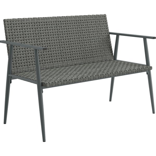 Outsunny Banc De Jardin 2 Places En RéSine TresséE Et Acier, Avec Accoudoirs, Dossiers Et Pieds RéGlables, 110X58X78Cm, Gris-image