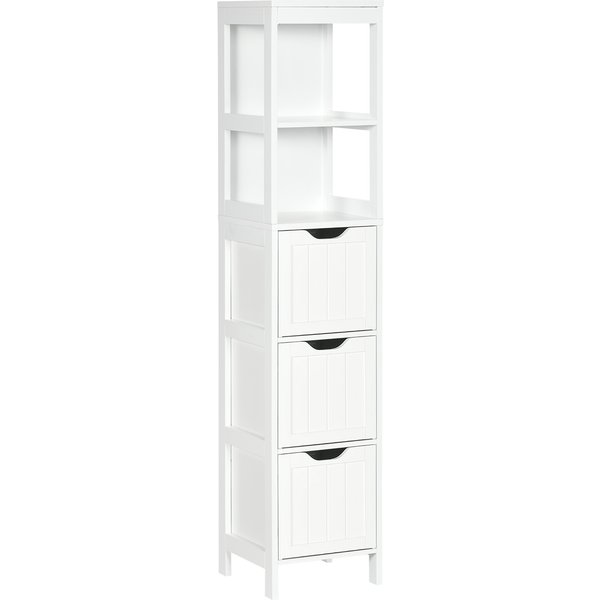 HOMCOM Narrow Floor Cabinet, Bathroom Cabinet with 3 Drawers and 2 Open Shelves, 30W x 30D x 141.6Hcm, White