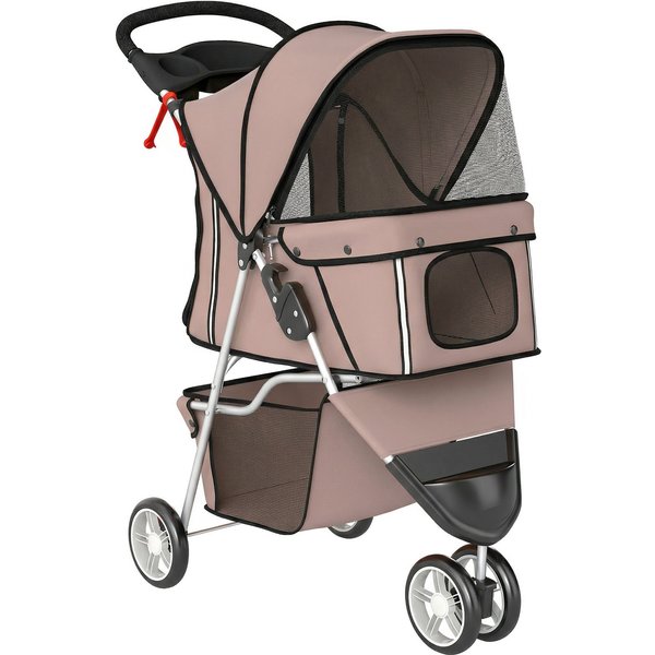 Pawhut Poussette Pour Chien 4 Roues, Chariot Pliable Avec Auvent RéGlable, Panier De Rangement, 77X44X102Cm, Café-image