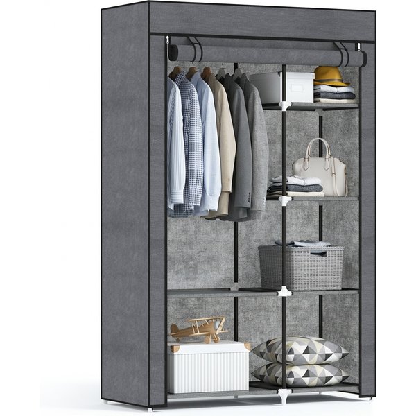 Homcom Penderie Armoire à VêTements 6 Niveaux Tissu Non-Tissé Cadre En Acier 1 Triangle à VêTements 103 X 43 X 162,5 Cm Noir-image