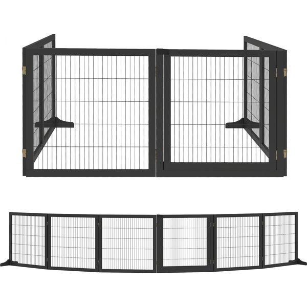 Pawhut BarrièRe De SéCurité Pour Chien, BarrièRe Pliable à 6 Panneaux Avec Pieds Amovibles, 432X36X70Cm, Noir-image