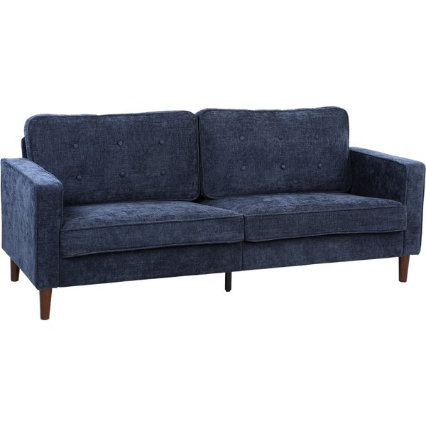 HOMCOM 3 Seater Sofa Button Tufted Upholstered Velvet Couch with Wood Legs for Living Room, Dark Blue