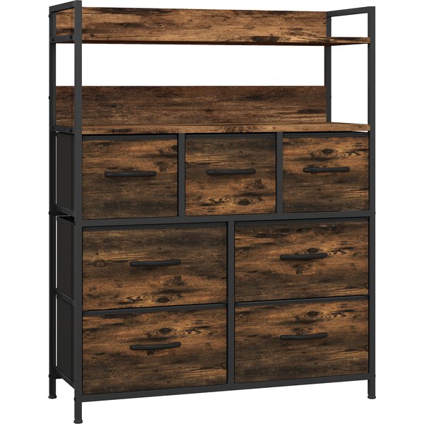 HOMCOM Rustic Chest of Seven Fabric Drawers - Brown Wood Effect| Aosom Ireland