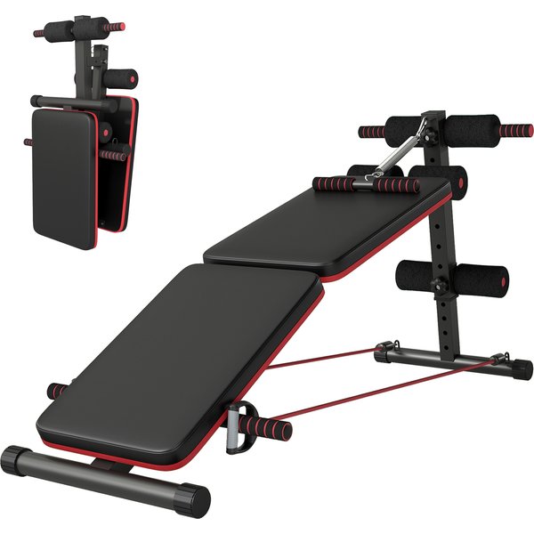 Homcom Banc De Musculation Pliable Multifonction Sit-Up Fitness 47 X 142 X 50-66 Cm Noir Et Rouge-image