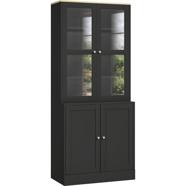 HOMCOM Modern Bookcase Display Storage Unit with Glass Doors Adjustable Shelves, Black