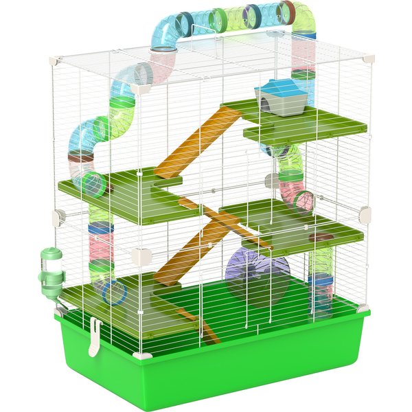 Pawhut Grande Cage Pour Hamsters Cage Pour Rongeur 5 Niveaux Avec Tunnels Abreuvoir Roue Maisonnette éChelles-image