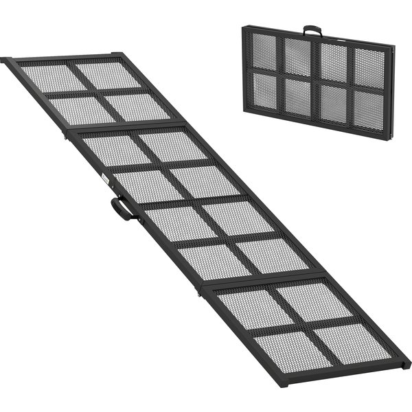 PawHut Rampe Pour Chien Pliable En Acier, Escalier Pour Chien Avec Surface AntidéRapante, Charge 180 Kg, 191 X 50 X 4 Cm, Noir-image