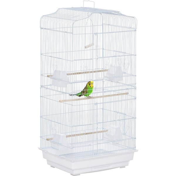 Pawhut Cage à Oiseaux VolièRe Avec Mangeoires Perchoirs Plateau ExcréMent Amovible Cage Pour Canaris Perruches Perroquets 46,5 X 35,5 X 92 Cm Blanc-image