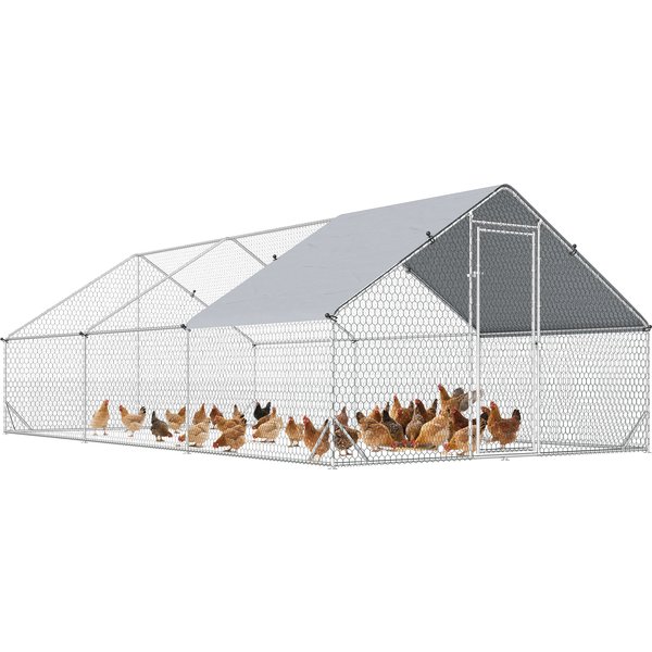 Pawhut Enclos Poulailler Chenil VolièRe ExtéRieur 18 M² - Parc Grillagé Dim. 3L X 6L X 2H M - Espace Couvert - Acier Galvanisé-image