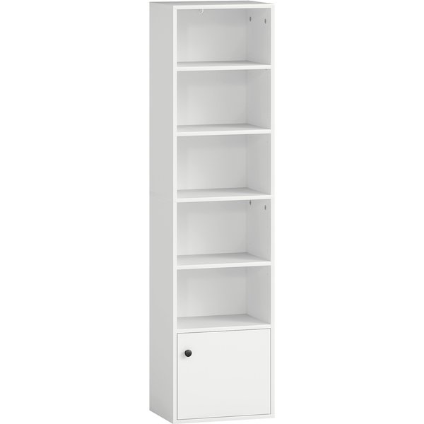 Homcom BibliothèQue Meuble De Rangement 6 Niveaux Avec 3 éTagèRes RéGlables Et Placard, Style Moderne 40 X 30 X 156 Cm Blanc-image