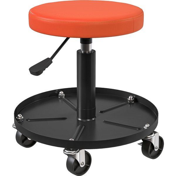Homcom Tabouret D'atelier à 5 Roulettes Pivotantes 360°, Hauteur RéGlable 38-50 Cm, Avec Plateau, 38 X 38 X 38-50 Cm, Orange-image