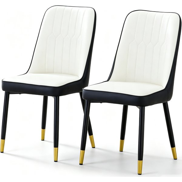 Lot De 2 Chaises De Salle à Manger Modernes, Blanc+Noir Aosom France-image