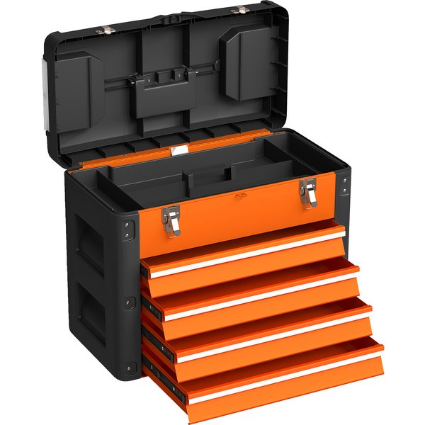 Homcom BoîTe à Outils Vide, 49,7 X 25,3 X 40,7 Cm BoîTe à Outils Avec 4 Tiroirs, Mini-BoîTe En Acier Orange-image