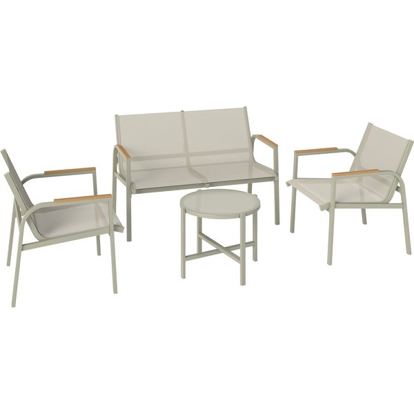 Outsunny Salon De Jardin Ensemble De Terrasse Avec Canapé 2 Places, 2 Fauteuils Et Table Basse En Verre Trempé 4 PièCes Vert-image