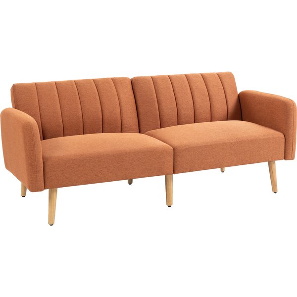 Homcom Canapé Convertible 2 Places Design Scandinave Dossier Inclinable 3 Positions Pieds Bois Tissu Aspect Lin Marron-image