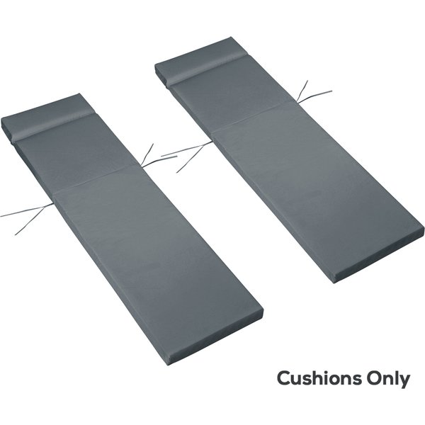 Outsunny Set of 2 Sun Lounger Cushions, Replacement Cushions for Rattan Furniture with Ties, 196 x 55 cm, Dark Grey Aosom UK