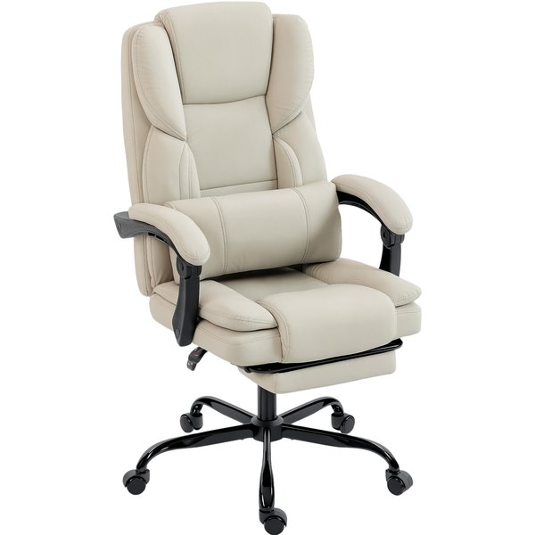 Homcom Chaise Bureau Ergonomique, Fauteuil De Bureau Avec Dossier Inclinable, Hauteur RéGlable, 65X67X111-119Cm, Beige-image