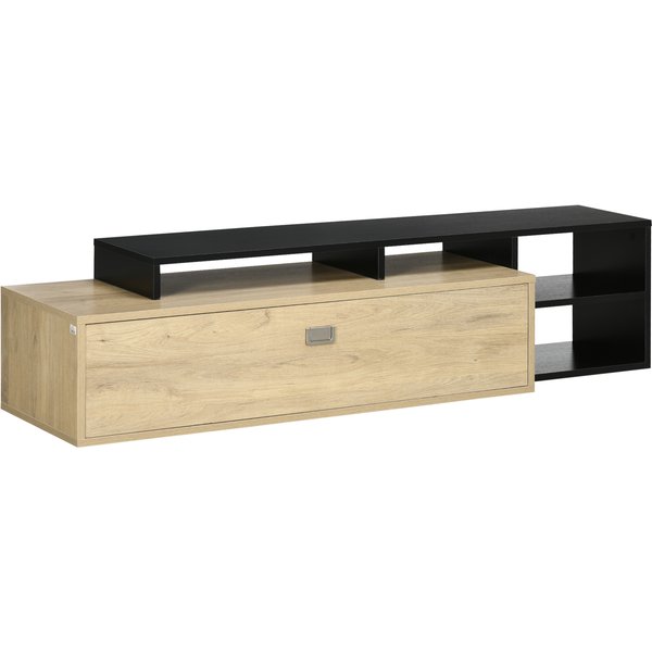 Homcom Meuble Tv Banc Tv Meuble TéLé Jusqu'à 65 Pouces Avec éTagèRe Amovible Style Contemporain Porte Basculante Pour Salon Chambre Aosom France-image
