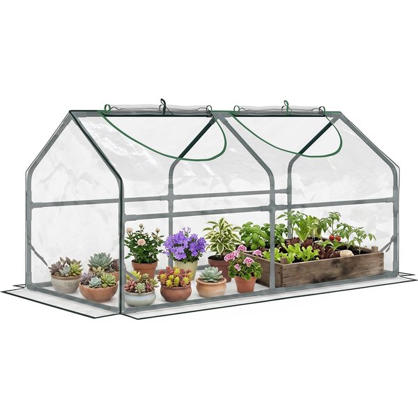 Outsunny Mini Greenhouse Portable Flower Planter Tomato Vegetable House for Garden Backyard with Zipper 120 x 60 x 60 cm, Clear
